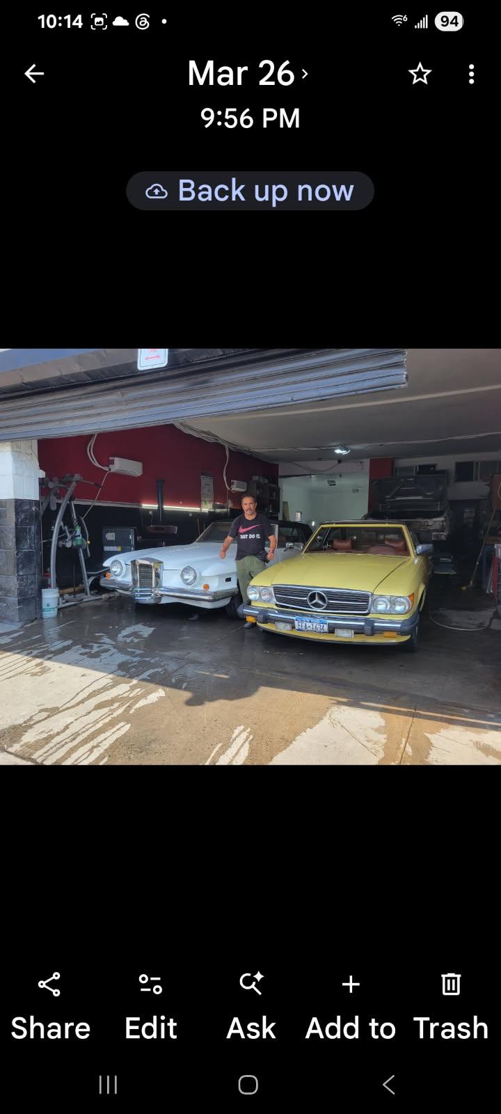 Classic cars lined up for restoration and body work at the Brooklyn shop